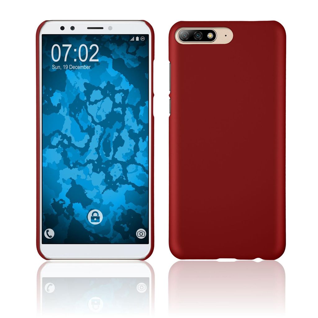 PhoneNatic Case kompatibel mit Huawei Y7 Pro (2018) - Hülle rot gummiert Hard-case Cover