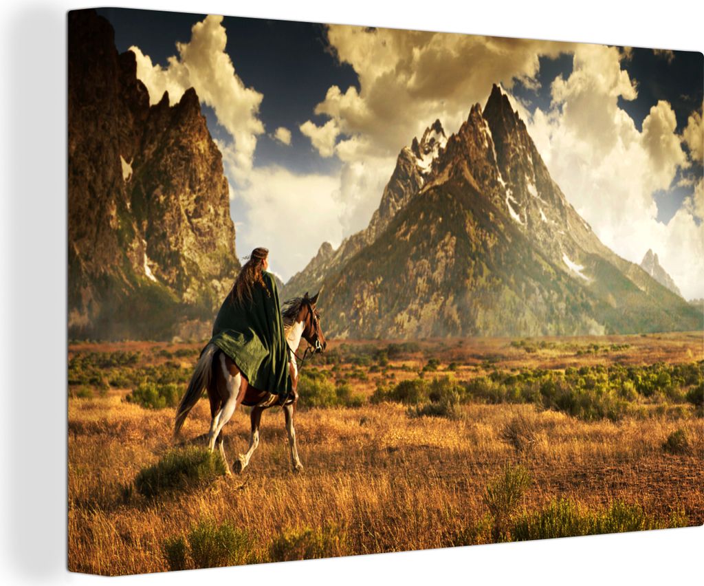OneMillionCanvasses - Leinwandbilder - 140x90 cm, Pferd - Reiter - Natur, Wandbilder Kunstdruck Wanddekoration