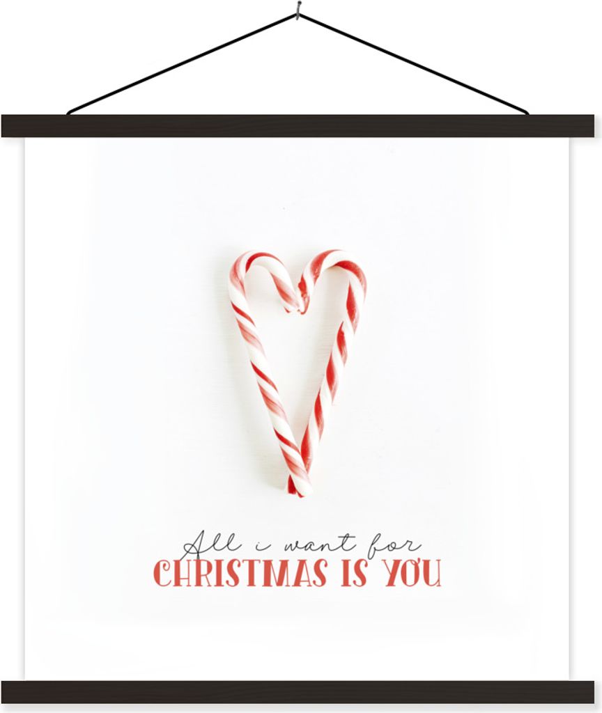 MuchoWow Textilposter Weihnachten - Süßigkeiten - Zitat 120x120 cm mit schwarzem Rahmen - Aufhängungsset
