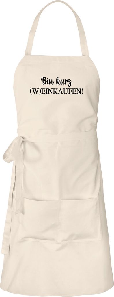Huuraa Schürze Bin kurz (W)Einkaufen Schriftzug Natur mit Taschen Baumwolle Kochschürze Geschenkidee