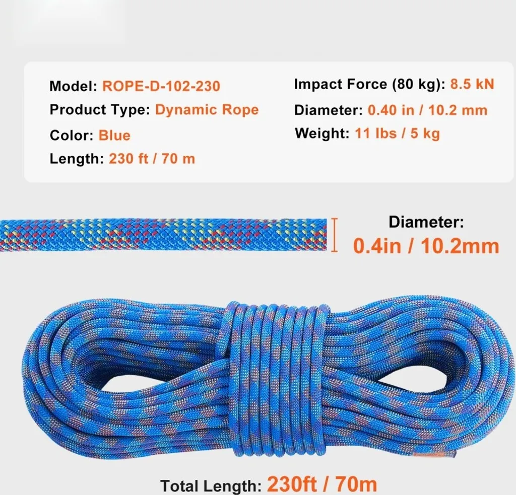 Corde d'escalade dynamique 70m bleue 10,2mm en polyester haute ténacité - 7