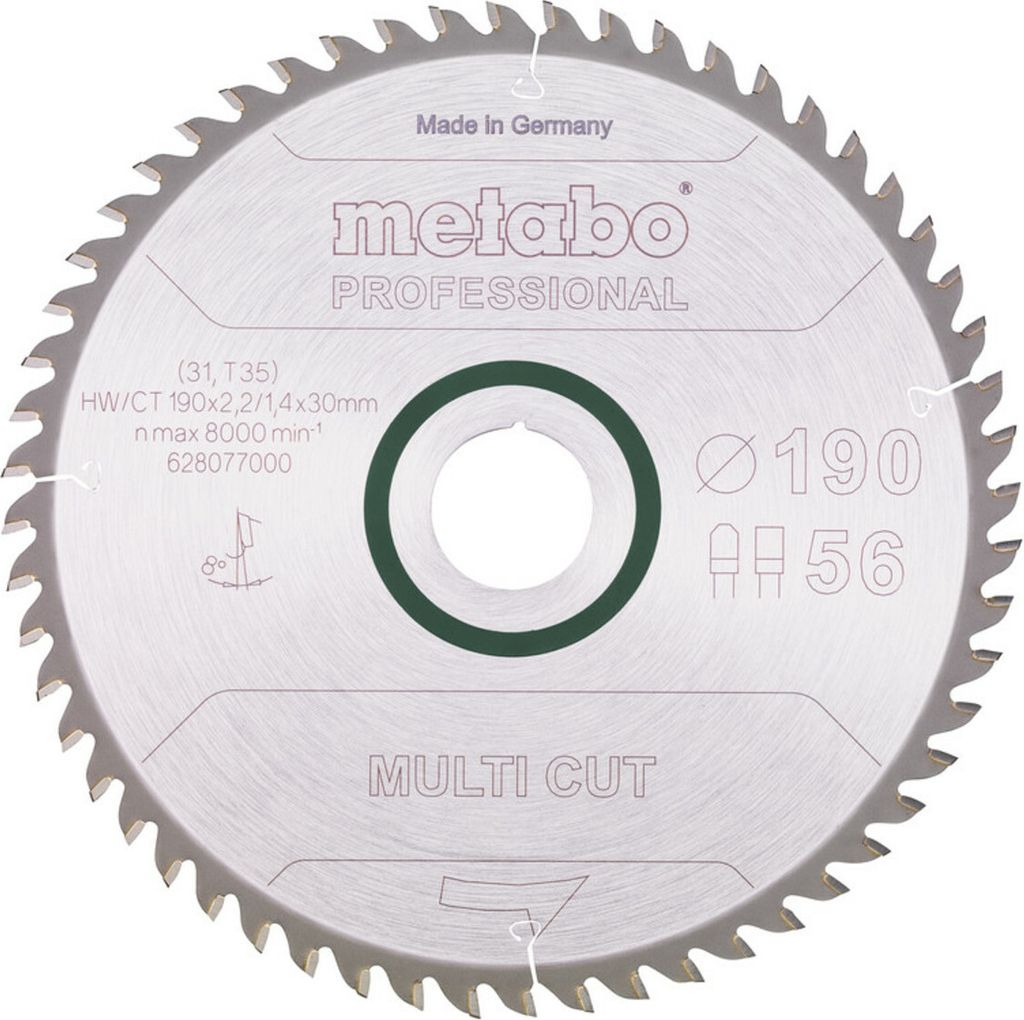 Metabo Kreissägeblatt multi cut - professional 190 x 30 x 2,2/1,4, 56 Zähne, Spanwinkel 8°