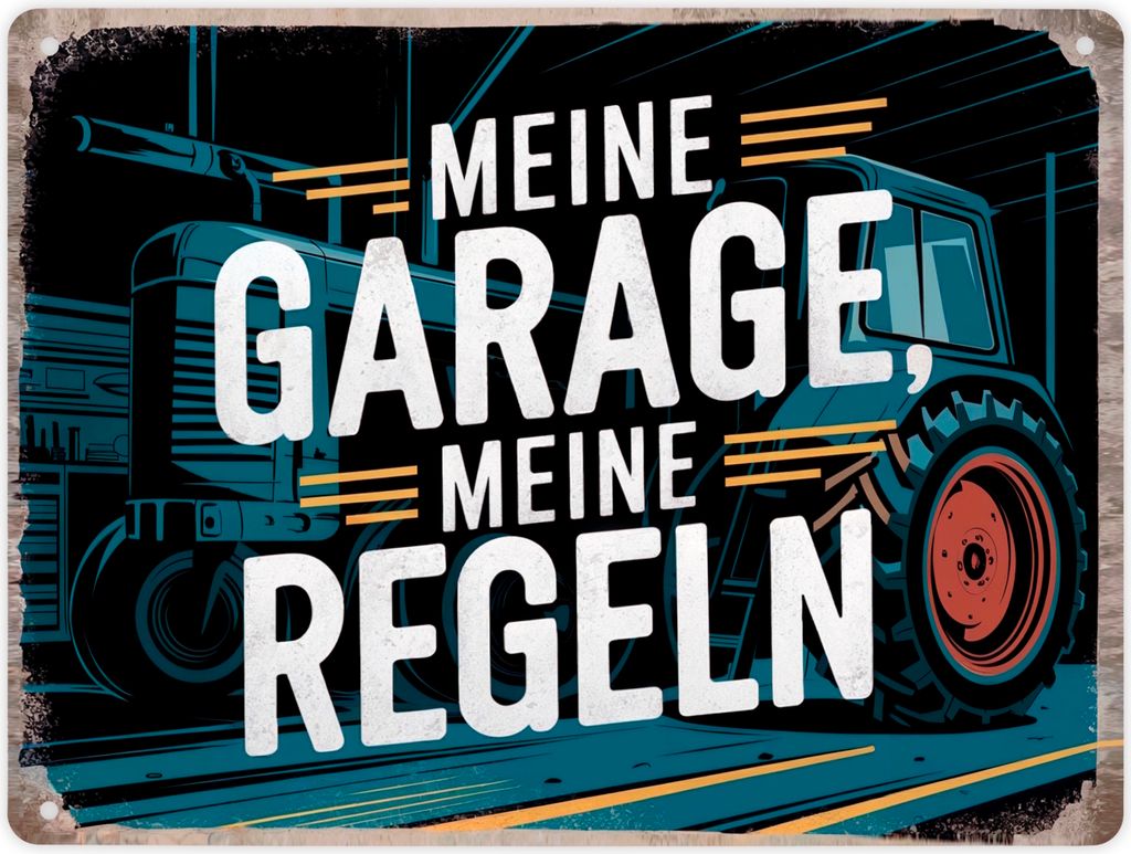 Meine Garage meine Regeln - Traktor Metallschild XL in 21x28 cm