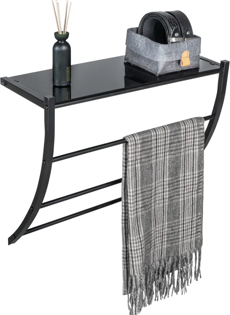 WENKO Mensola Bagno Tarderia Nera - 3 Aste Portasciugamani Metallo - 8
