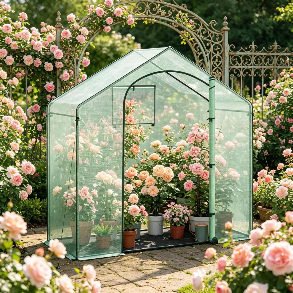 Serre de jardin résistante aux UV avec film PE 140g/m² et porte enroulable