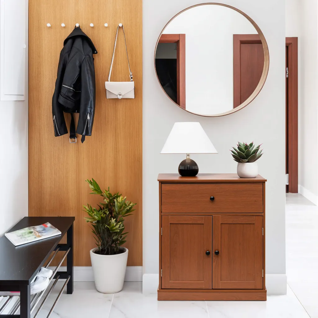 Commode de Cuisine Marron et Buffet d'Entrée Compact avec Rangement Bas