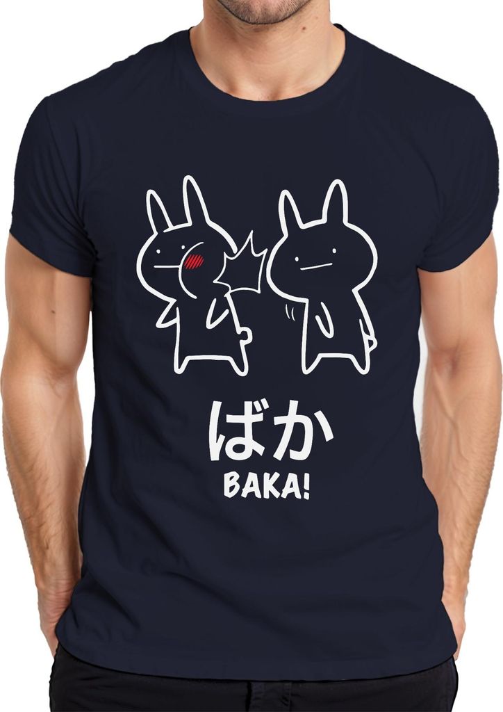 ばか BAKA! Anime Kawaii Hase Ohrfeige Otaku Manga Japan Chibi Cute Herren T-Shirt, Navy, S