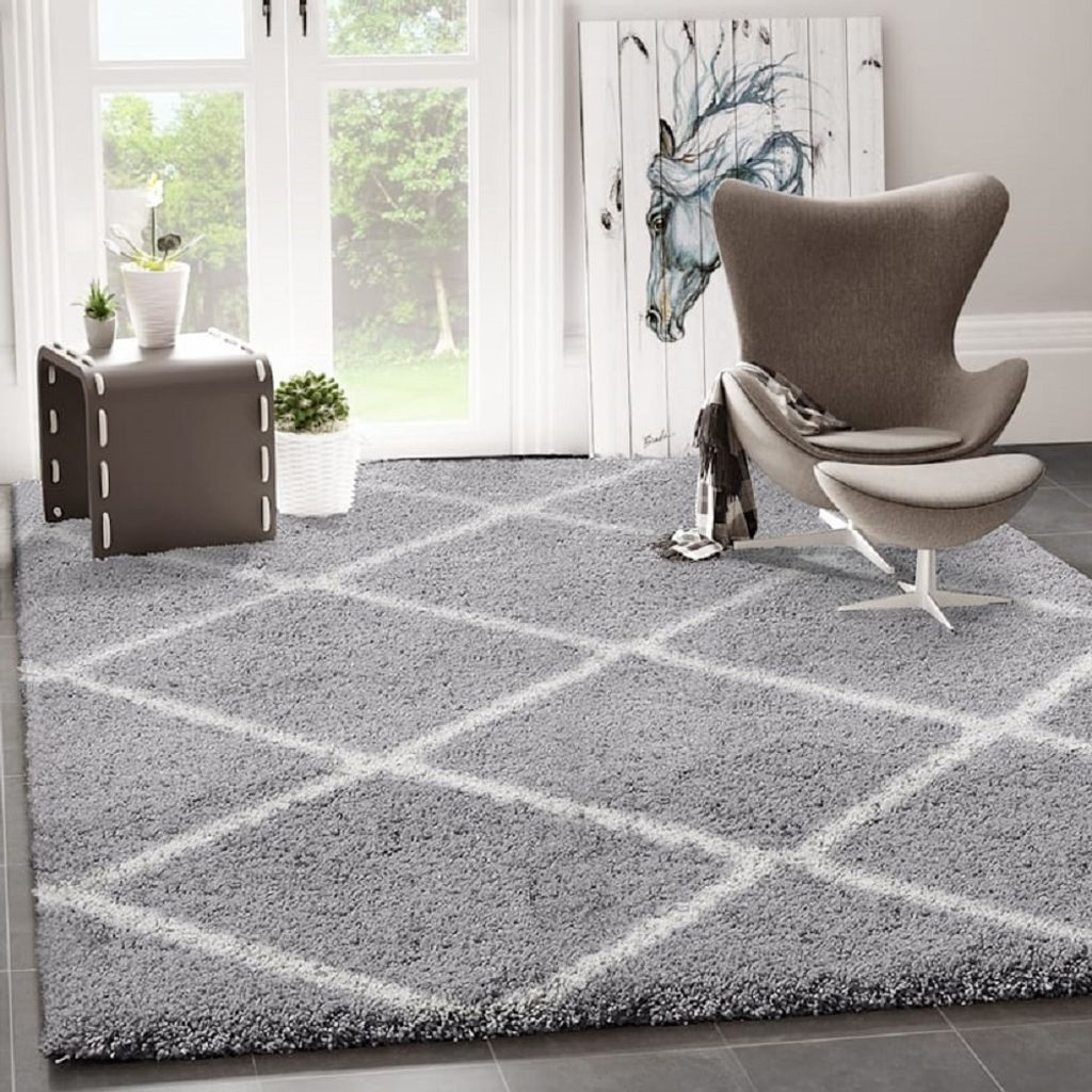 Hochflor Teppich Wohnzimmer Shaggy Skandi Design Produktbild 