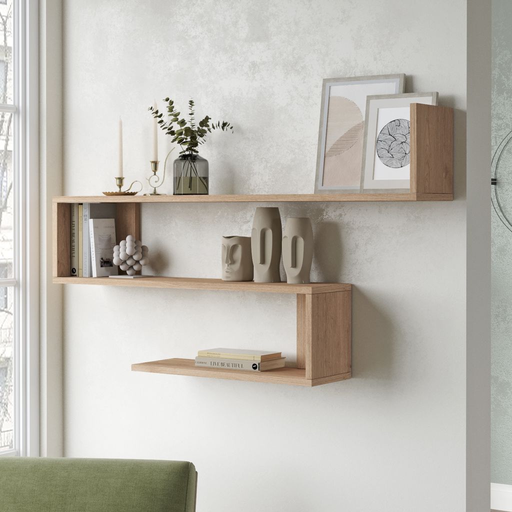 Wandplank 'Kitee', 120 x 14,5 x 71,5 cm, eikenhout Productafbeelding 