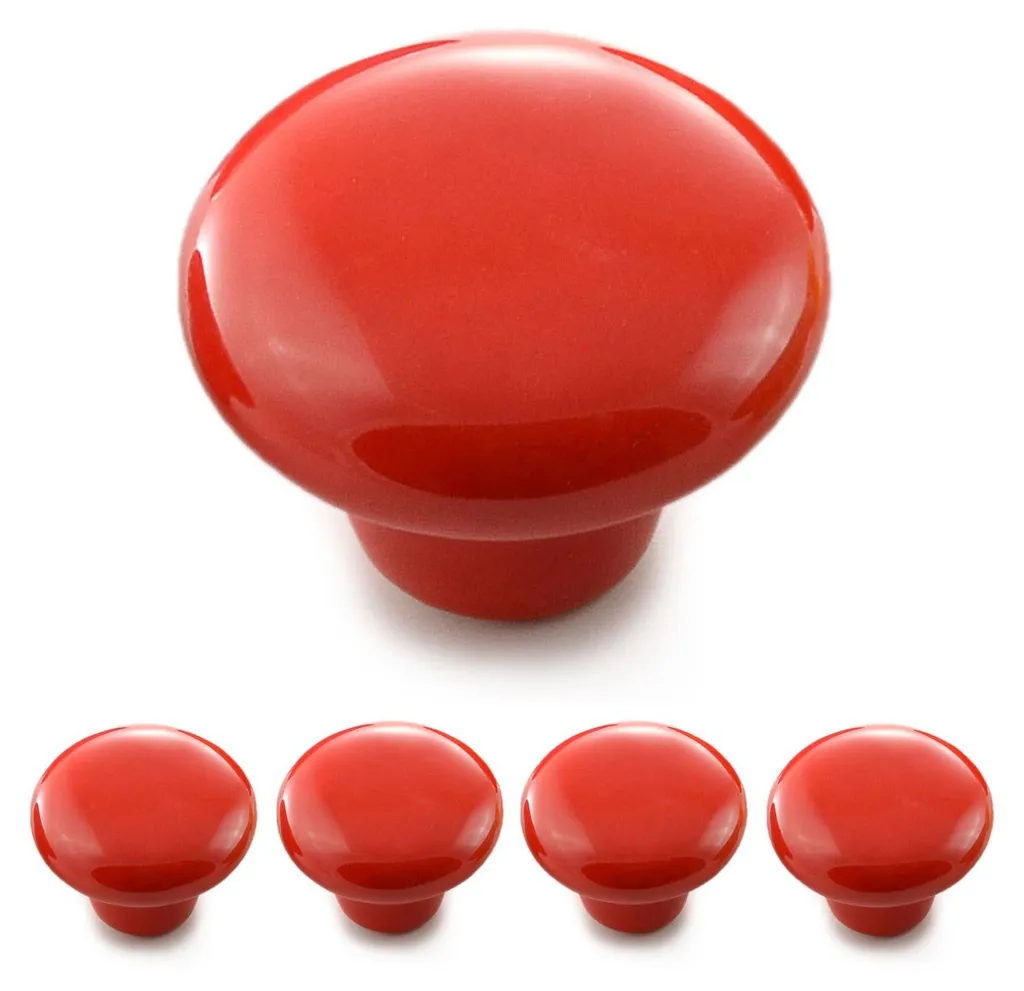 Bouton de meuble shabby chic rouge en porcelaine brillante lot de 4