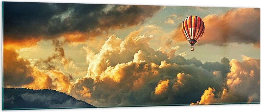 Bilder auf glas - Wolken Ballon Flug - 140x50cm - Glasbilder - Wandbilder - Kunstdruck - zum Aufhängen bereit - Wanddekoration aus Glas - Glas Bil...