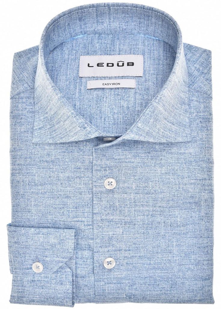 Ledub Hemd hellblau meliert Modern Fit Baumwolle