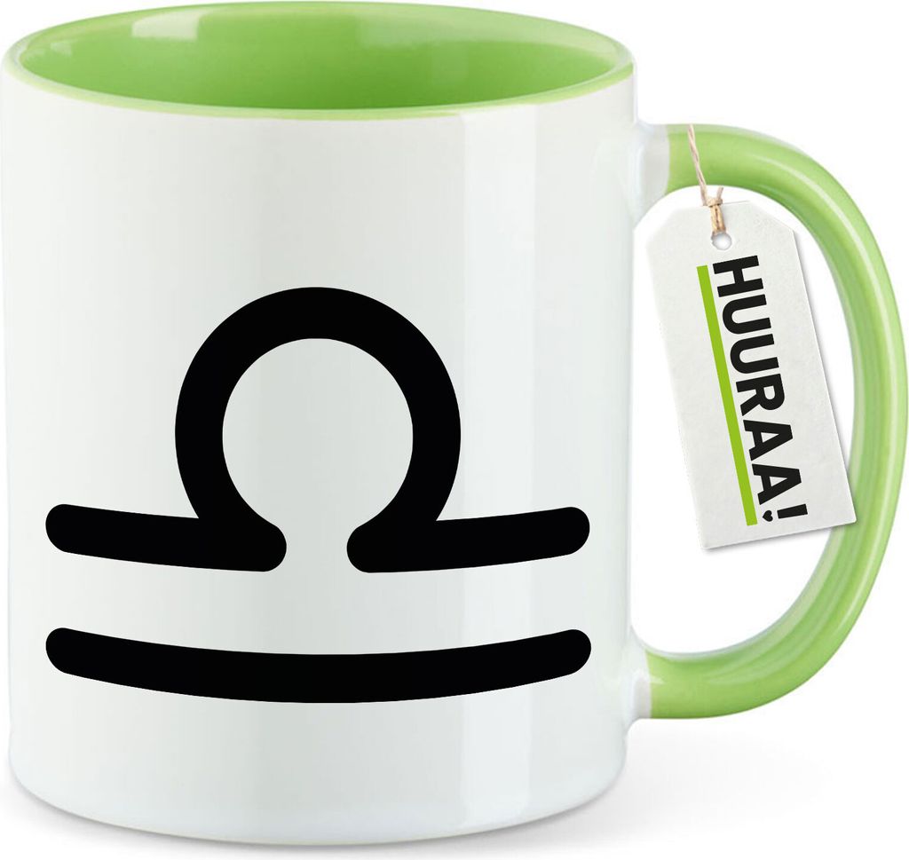 Huuraa Kaffeetasse Waage Sternzeichen Zeichen 330ml Grün Keramik Kaffeebecher Geschenkidee