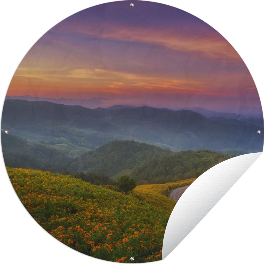 MuchoWow Gartenposter Outdoor-Poster Rund Berge - Farben - Pastell Ø 90 cm Gartendeko Rundes Poster draußen