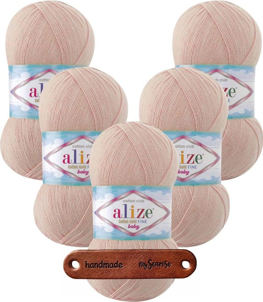 5 x ALIZE Baumwolle Gold Fine Baby 161 powder pink mit Label