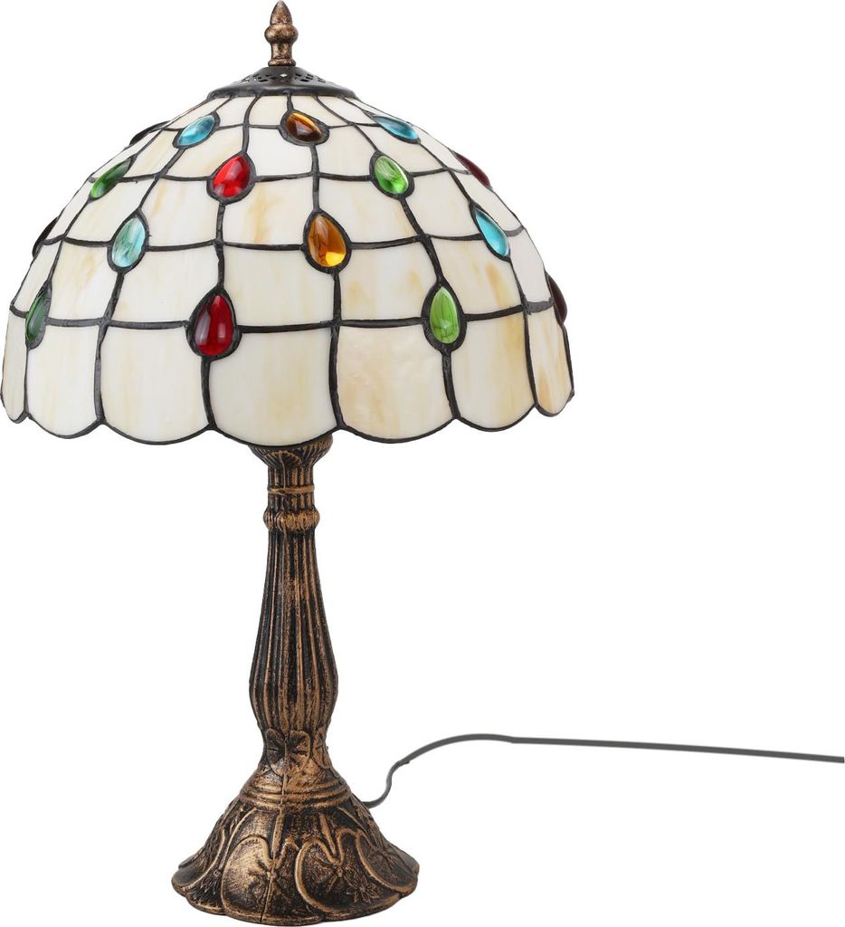 Tafel lamp "Valentina" – Retro Tiffany-stijl met wit Productafbeelding 
