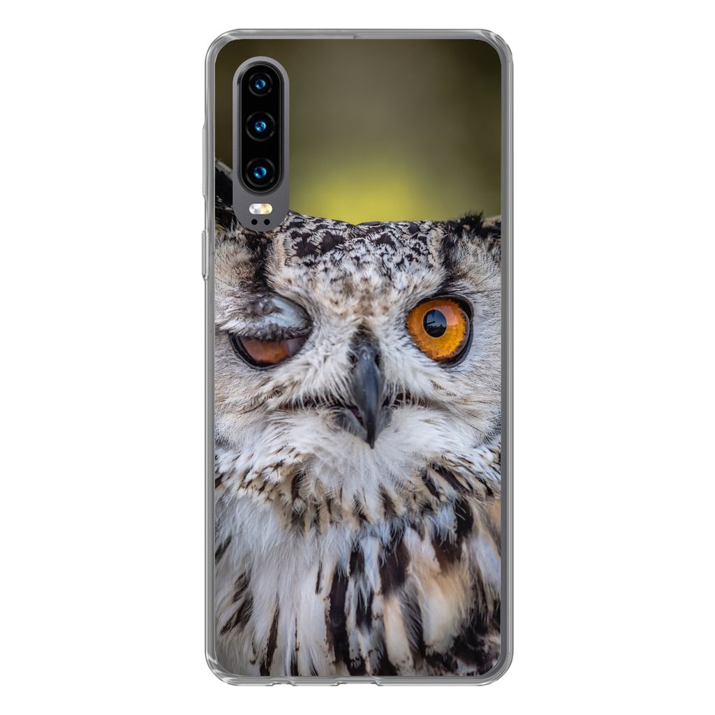 MuchoWow Handyhülle Schutzhülle Hülle für Huawei P30 Eule - Auge - Orange Silikon Softcase Handy Hülle - Kartenbesitzer