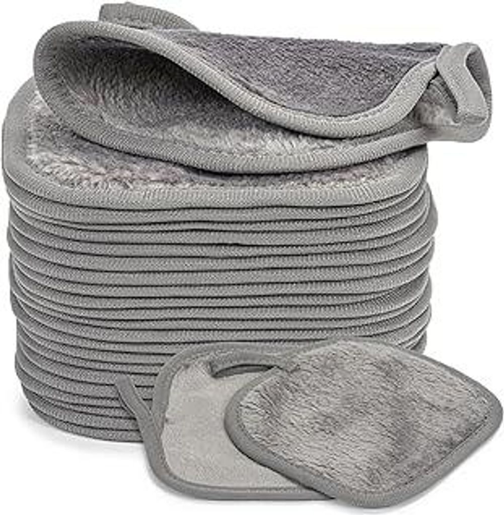 24 Stück Microfaser Abschminktücher Waschbar, Abschminkpads Waschbar, Wiederverwendbare Mikrofaser Gesichtsreinigungstuch, für alle Hauttypen, H...