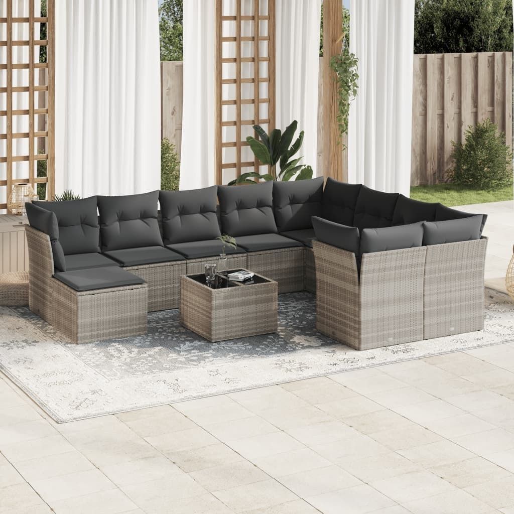 Maison Exclusive - 11-tlg. Garten-Sofagarnitur mit Kissen Hellgrau Poly Rattan