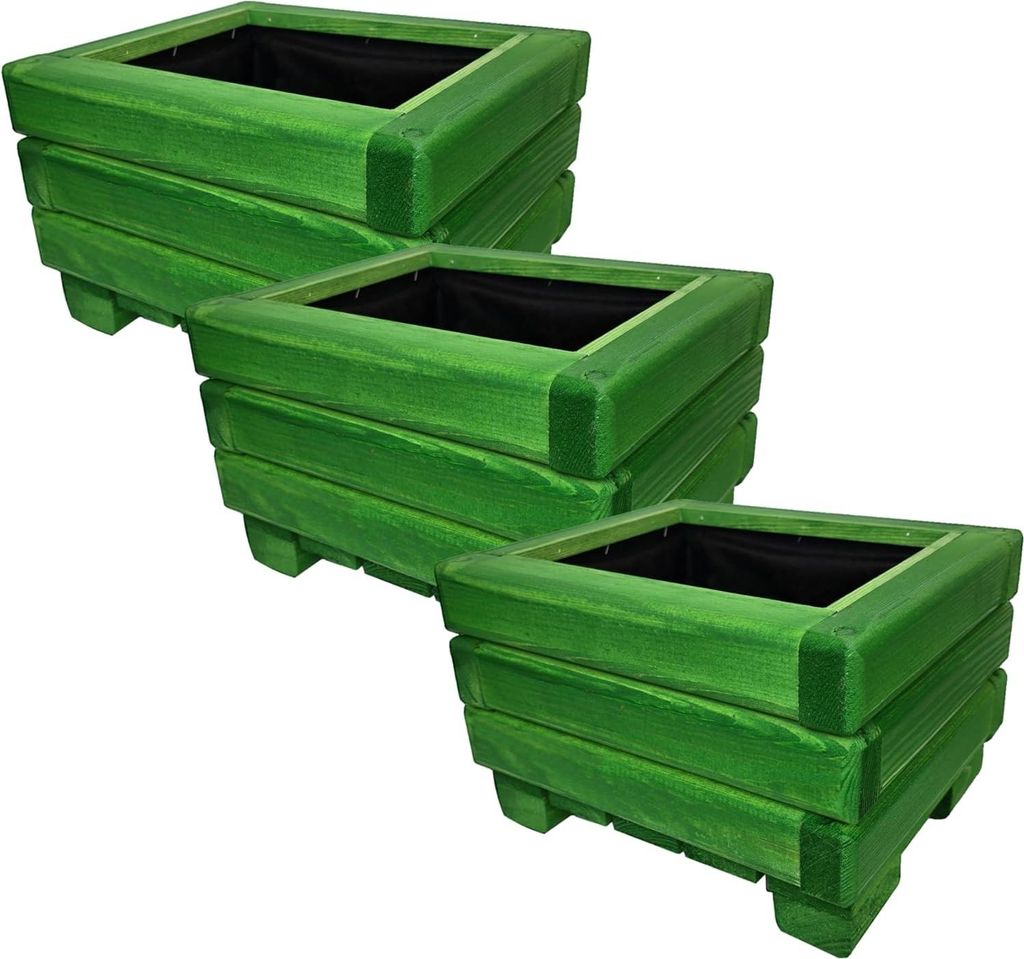 HolzGarden 3 Stück Set Pflanzkübel Holz Rechteckig 30x20x25 cm Imprägniert Farbe Akazie Wetterfest Blumenkasten Blumentopf