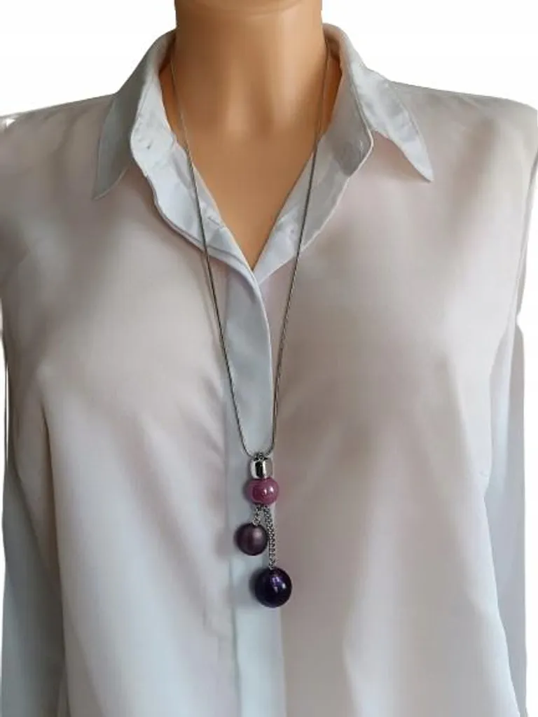 Sautoir violet élégant pour robe et tunique - Céramique et verre 75cm