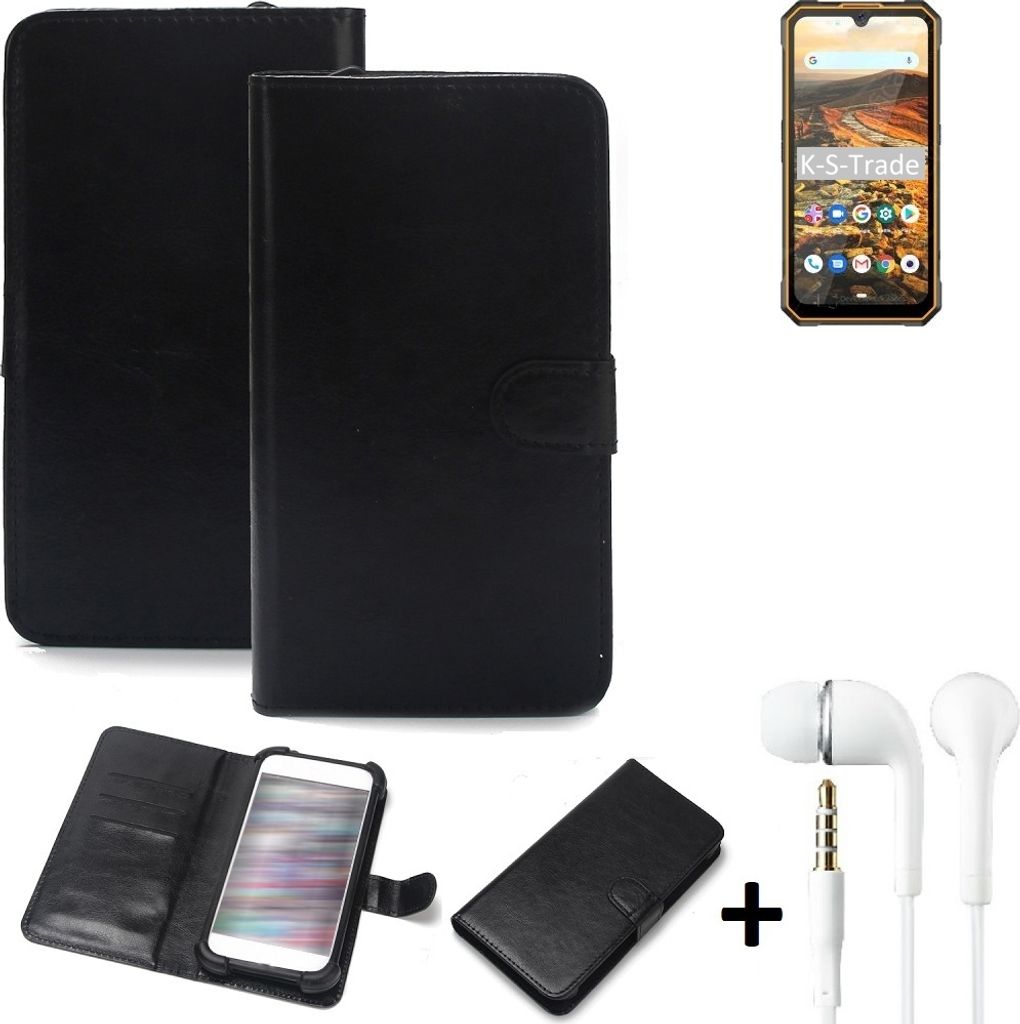 K-S-Trade Wallet Case Handyhülle kompatibel mit Cubot KingKong 5 Schutzhülle Flip cover Flipstyle Tasche Hülle Flipcover Slim Bumper schwarz + in