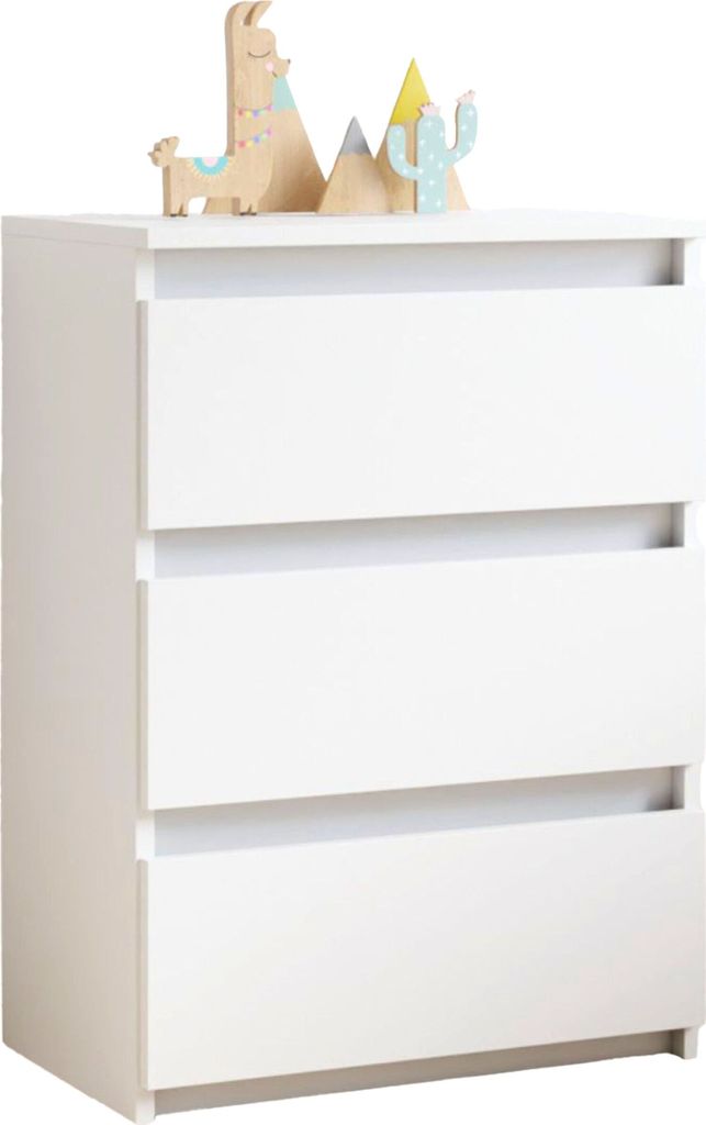 YUMEBLY Kommode mit 3 Schubladen | 51,5x70,8x33,5 cm | Schrank für Kleidung, Dokumente, kleine Dinge | Schlafzimmer, Wohnzimmer, Büro | Weiß