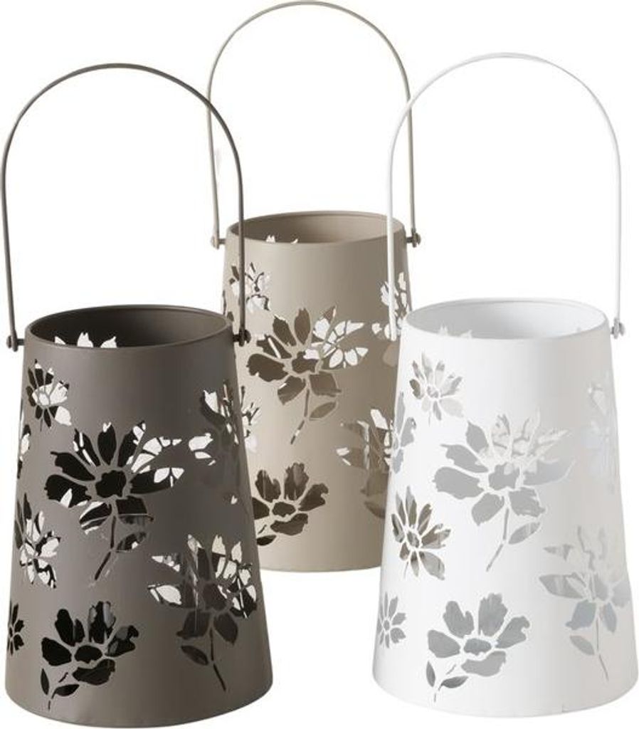 Windlicht ESRA aus Eisen mit floralen Ausstanzungen, 23,5 cm hoch, verschiedene Farben
