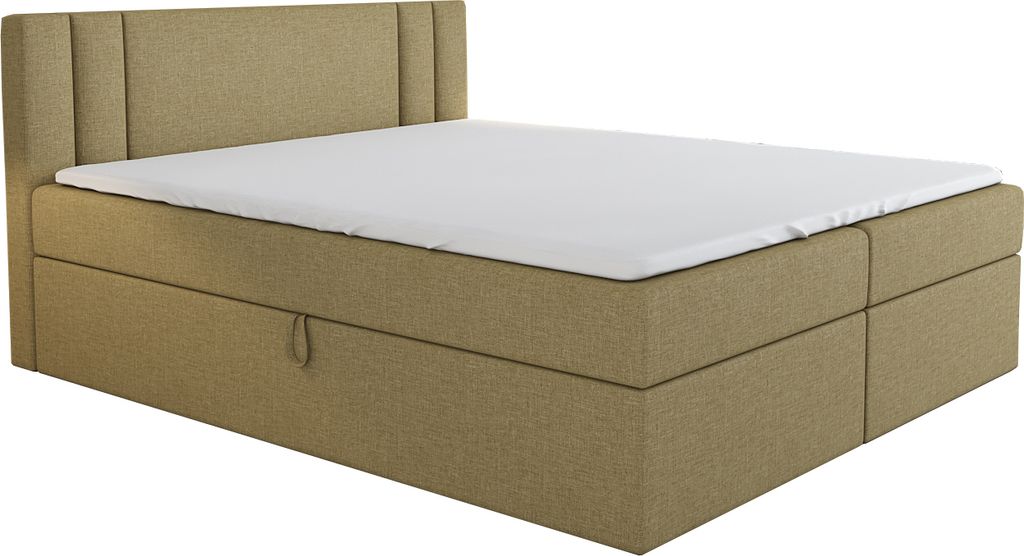 Boxspringbett AKI 160 x 200 mit 2 Bettkästen, Bonell-Matratze und Topper. Farbe: Hellbraun