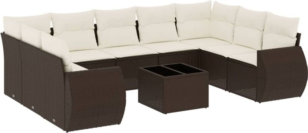 vidaXL 10-tlg. Garten-Sofagarnitur mit Kissen Braun Poly Rattan