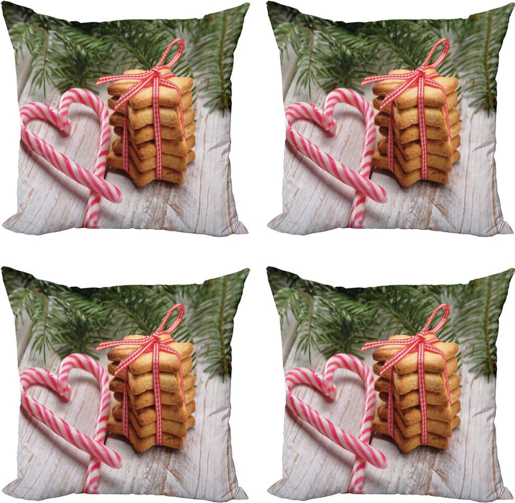 ABAKUHAUS Plätzchen Kissenbezug Set (4 Stück), Bündel von Biscuits Gebunden, Moderner Doppelseitiger Digitaldruck, 60 cm x 60 cm, Mehrfarbig