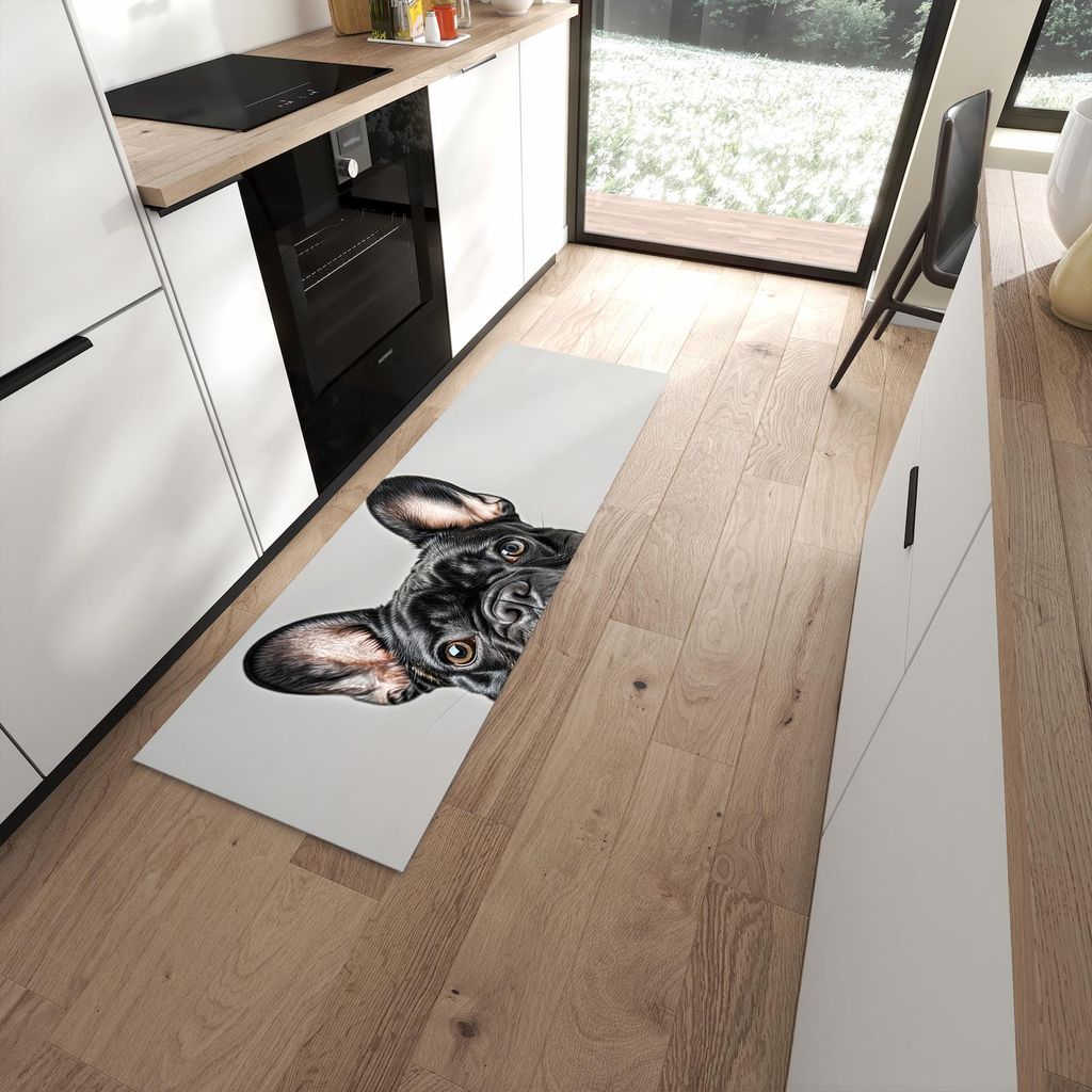 Küchenteppich 60x180cm rutschfest & abwischbar PVC Läufer - Französische Bulldogge