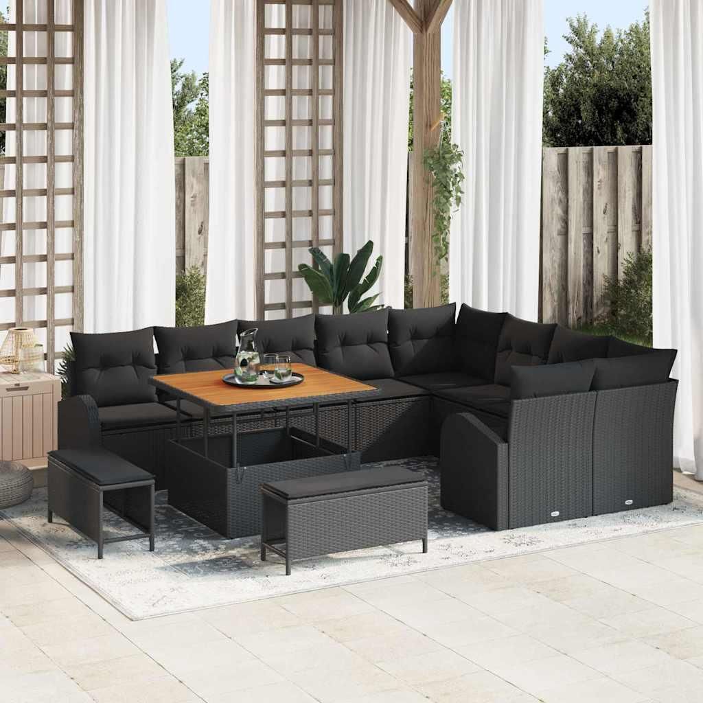 "2026 Promotion" Garten-Sofa-Set mit Kissen - mit Speicher 12 pcs - Terrassen-Sofa - Schwarz - Gartensofas CC19782