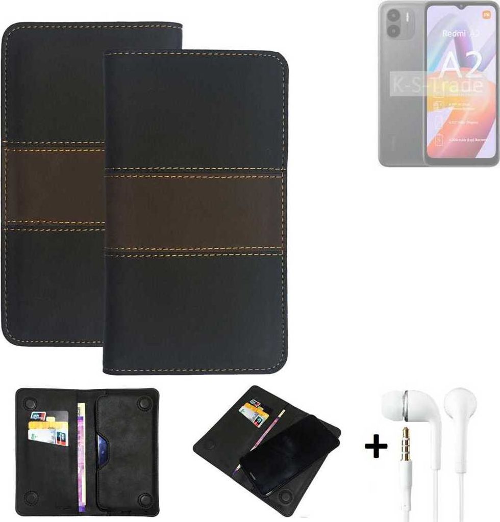 K-S-Trade Handyhülle + Kopfhörer kompatibel mit Xiaomi Redmi A2 Schutzhülle Walletcase Bookstyle Tasche Schutz Case Hülle Wallet Cover Kunstleder