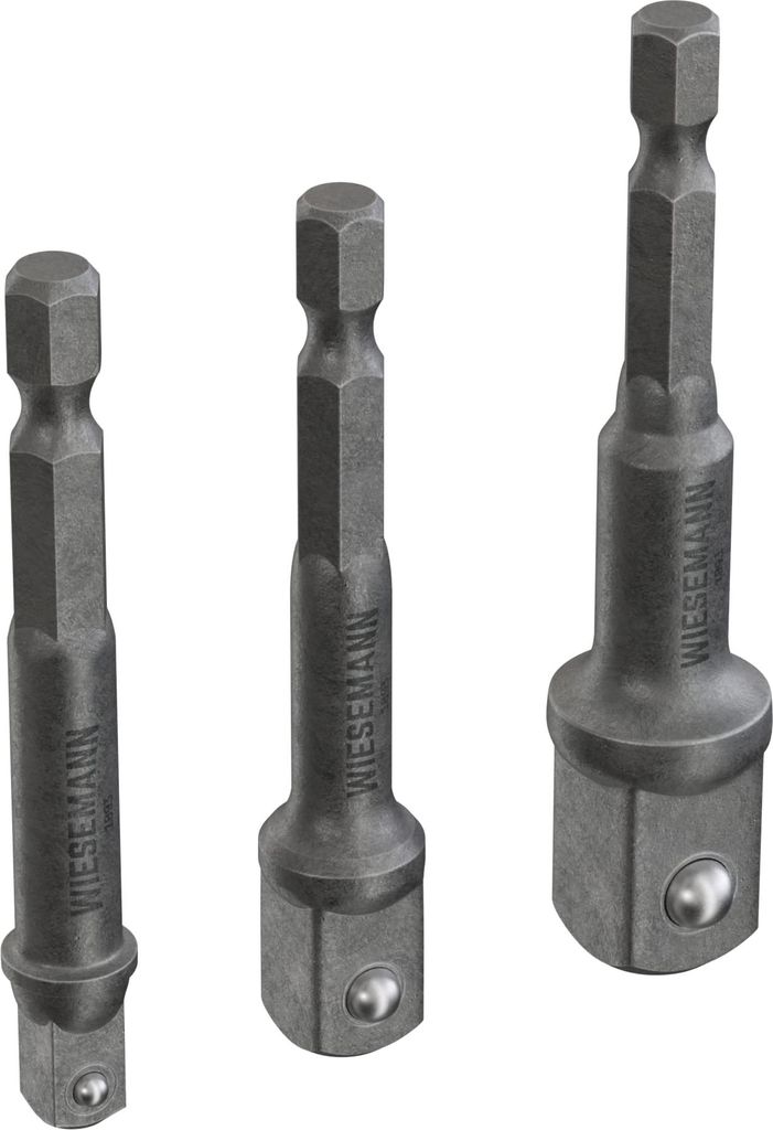 Bohrmaschinen-Adapter Set 3tlg Sechskant auf Vierkant von WIESEMANN 1893 I Stecknussadapter für 1/4, 3/8, 1/2 Zoll I aus CV-Stahl I 81048