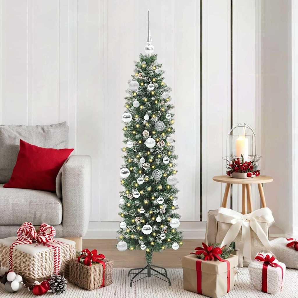 "Schlussverkauf" Künstlicher schlanker Weihnachtsbaum(1 pc) - Kunstbaum/Tannenbaum - Grün und Weiß 150 cm C7375