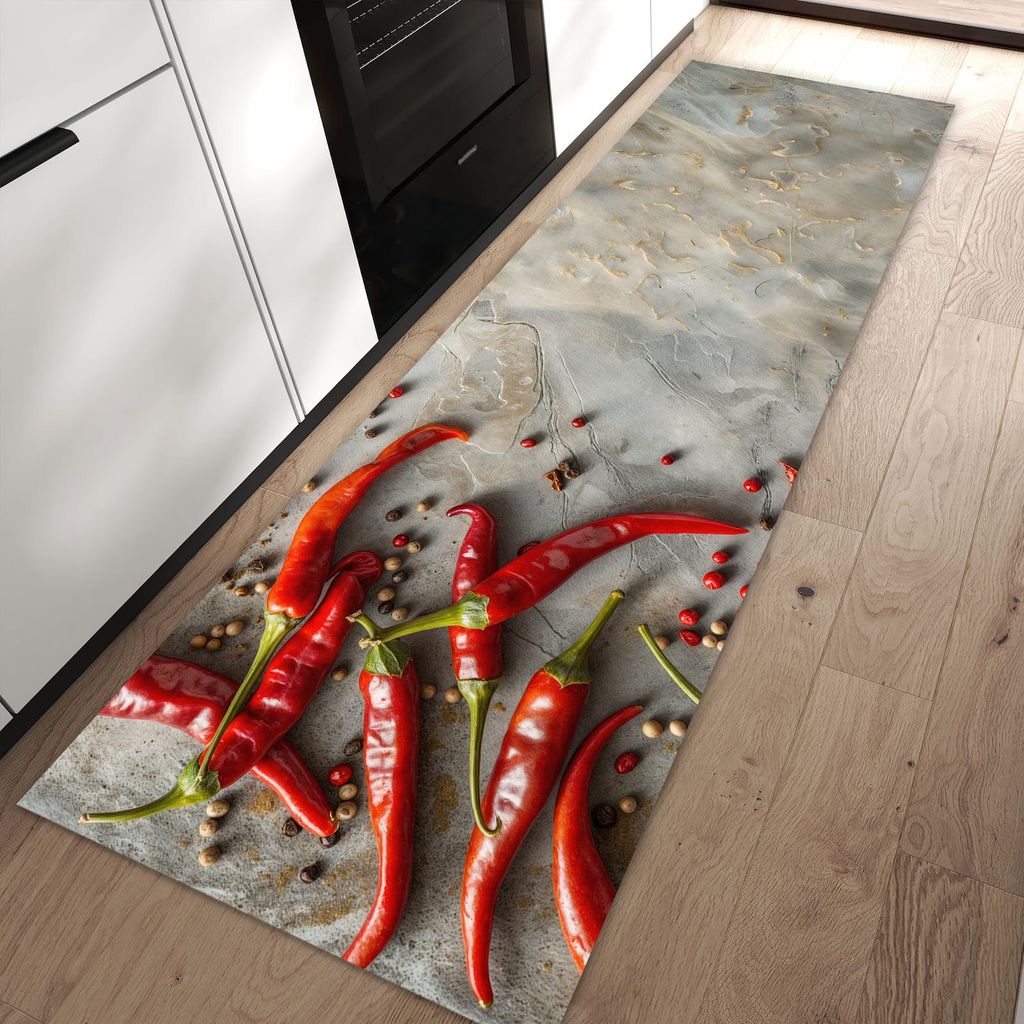 Küchenteppich 60x90cm rutschfest & abwischbar PVC Läufer - Chili Schoten