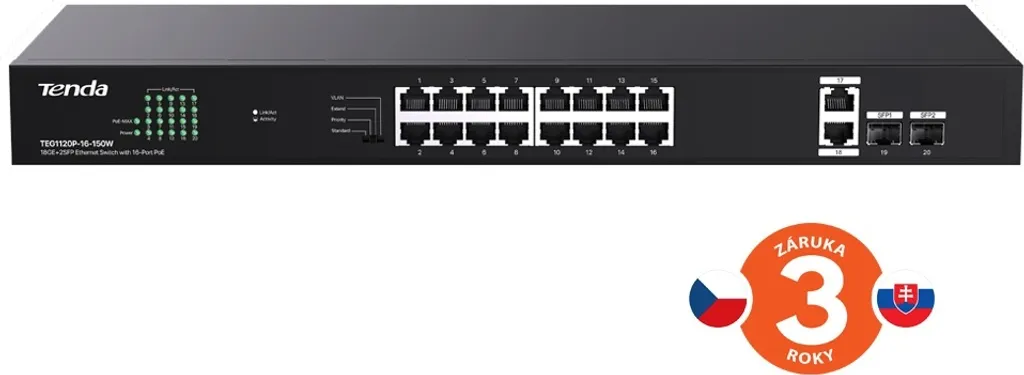 Switch Ethernet PoE 16 ports Gigabit Tenda TEG1120P pour Réseau Local Pro