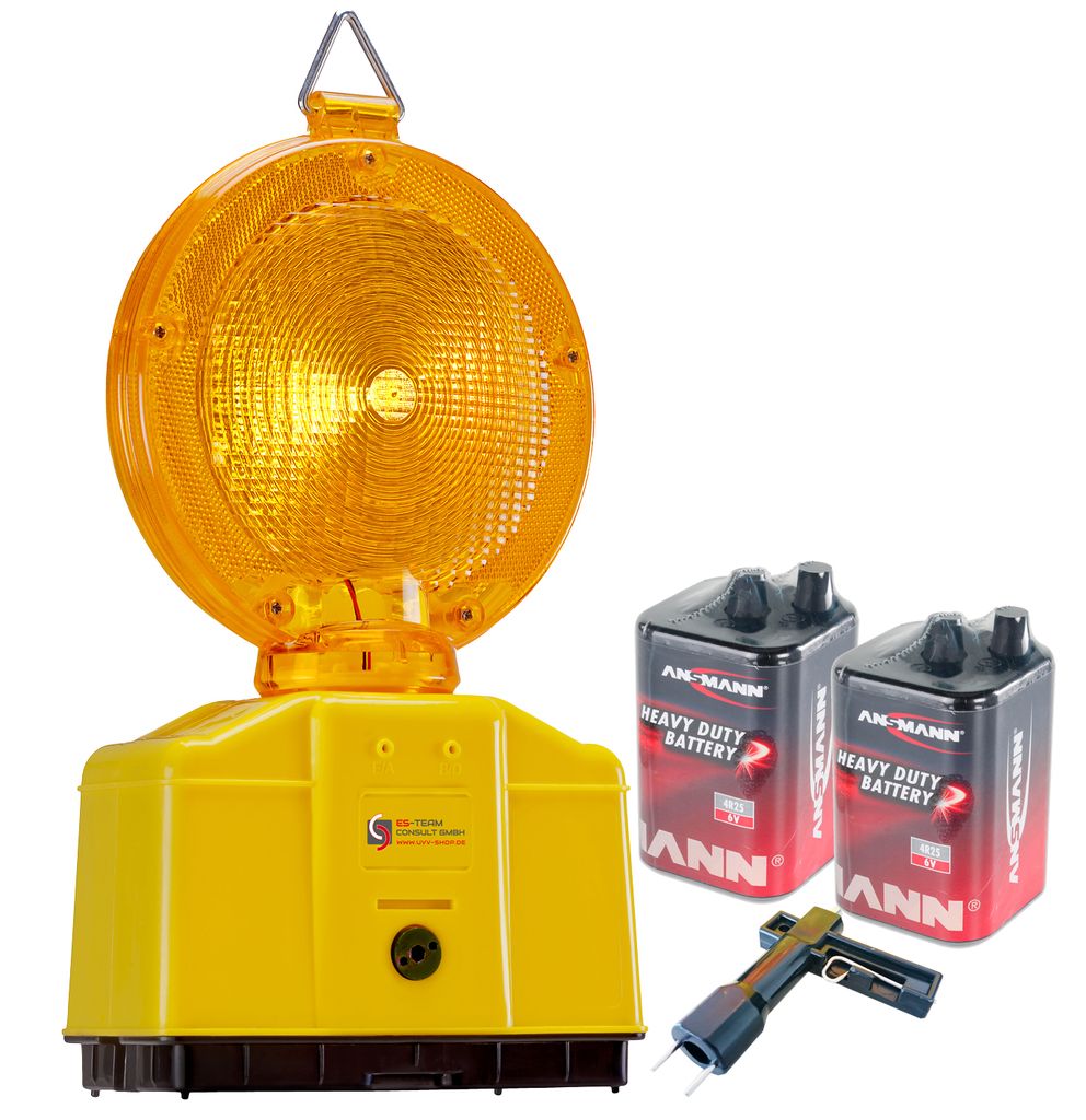 9Ah Batterie und Lampen Schlüssel Baustellenleuchte Warnleuchte gelb LED inkl 