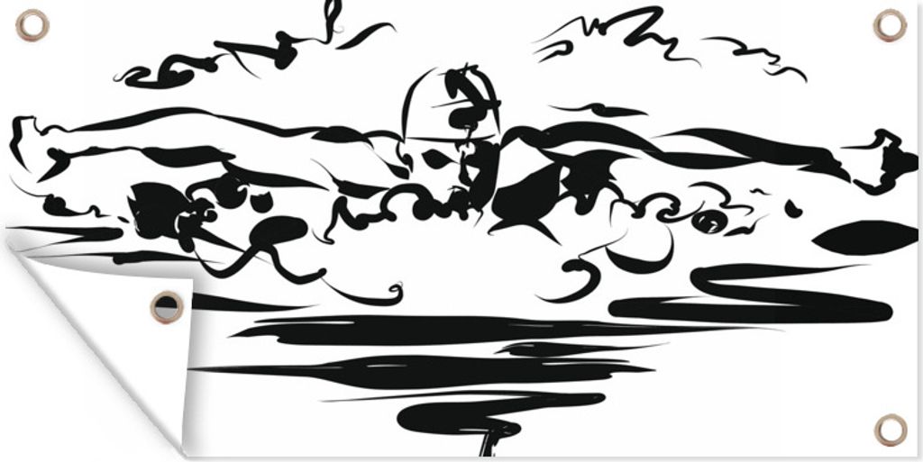 MuchoWow 160x80 cm Outdoor-Poster Gartendeko Sichtschutz Garten Poster für den Garten Eine Schwarz-Weiß-Illustration einer schwimmenden Person