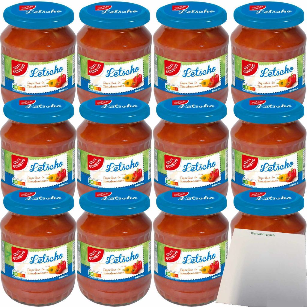 Gut & Günstig Letscho Paprika in Tomatensauce nach ungarischer Art 12er Pack (12x680g Glas) + usy Block