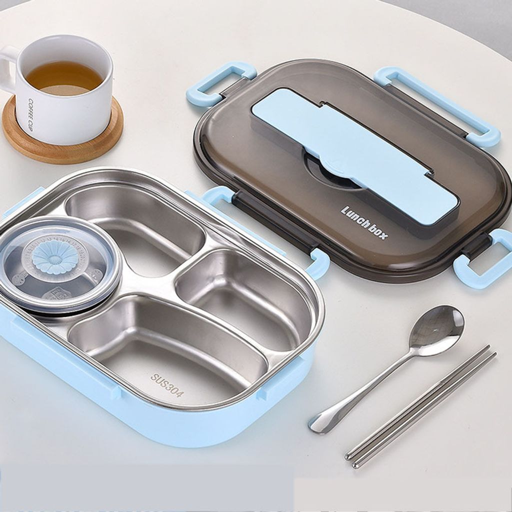 Lunchbox aus 304 Edelstahl,Lunchbox mit 4 Fächern,mit Gabel Produktbild 