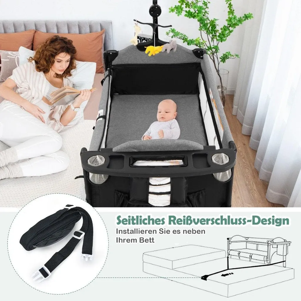Lit bébé multifonction 5 en 1 Noir idéal pour petits espaces et soins