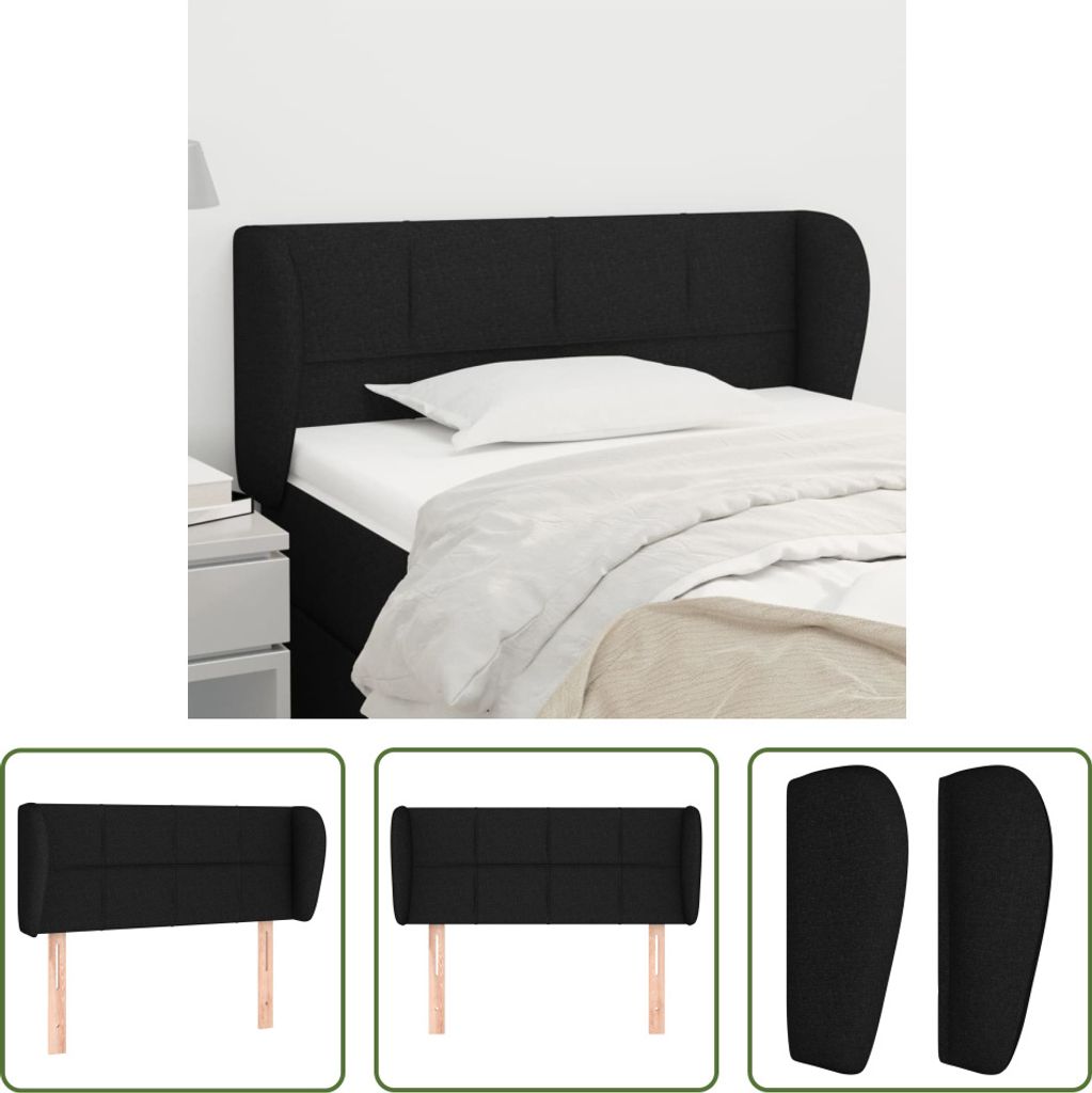 The Living Store Kopfteil mit Ohren Schwarz 83x23x78/88 cm Stoff