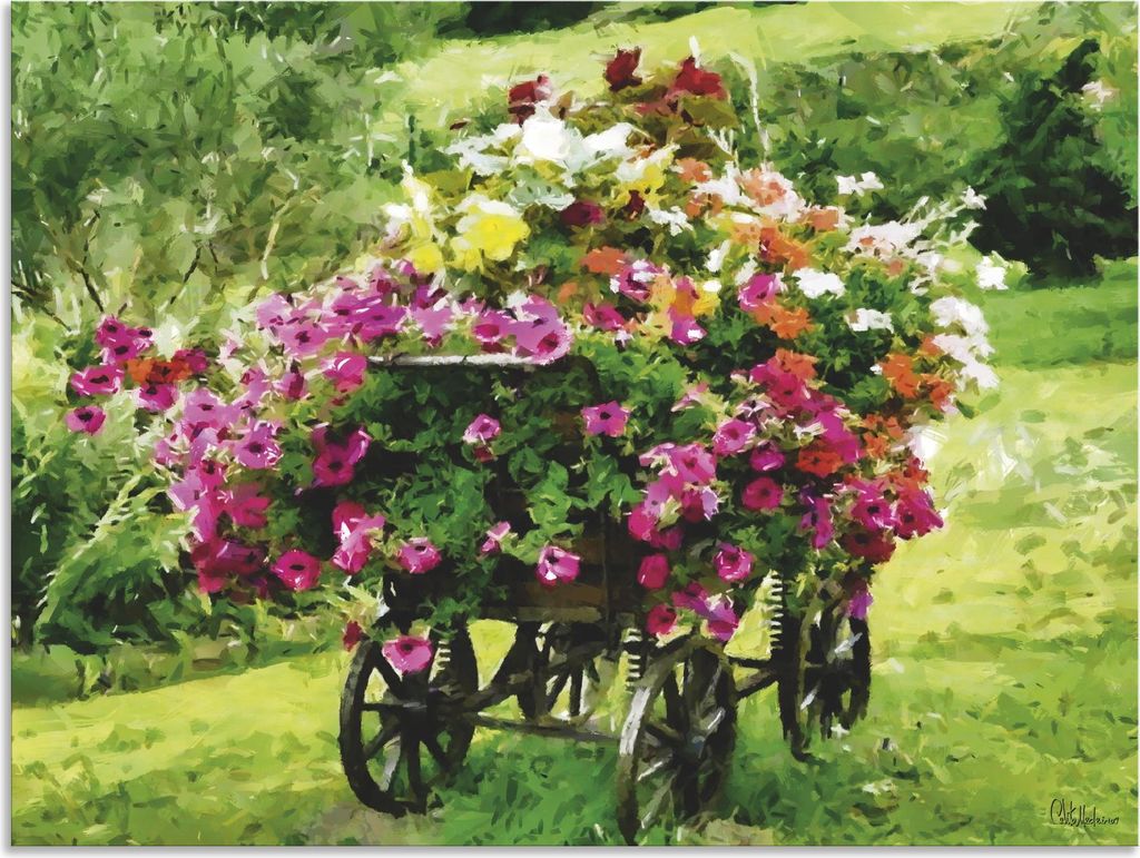 ARTland Wandbild Alu für Innen & Outdoor Kutsche mit Blumen Größe: 80x60 cm