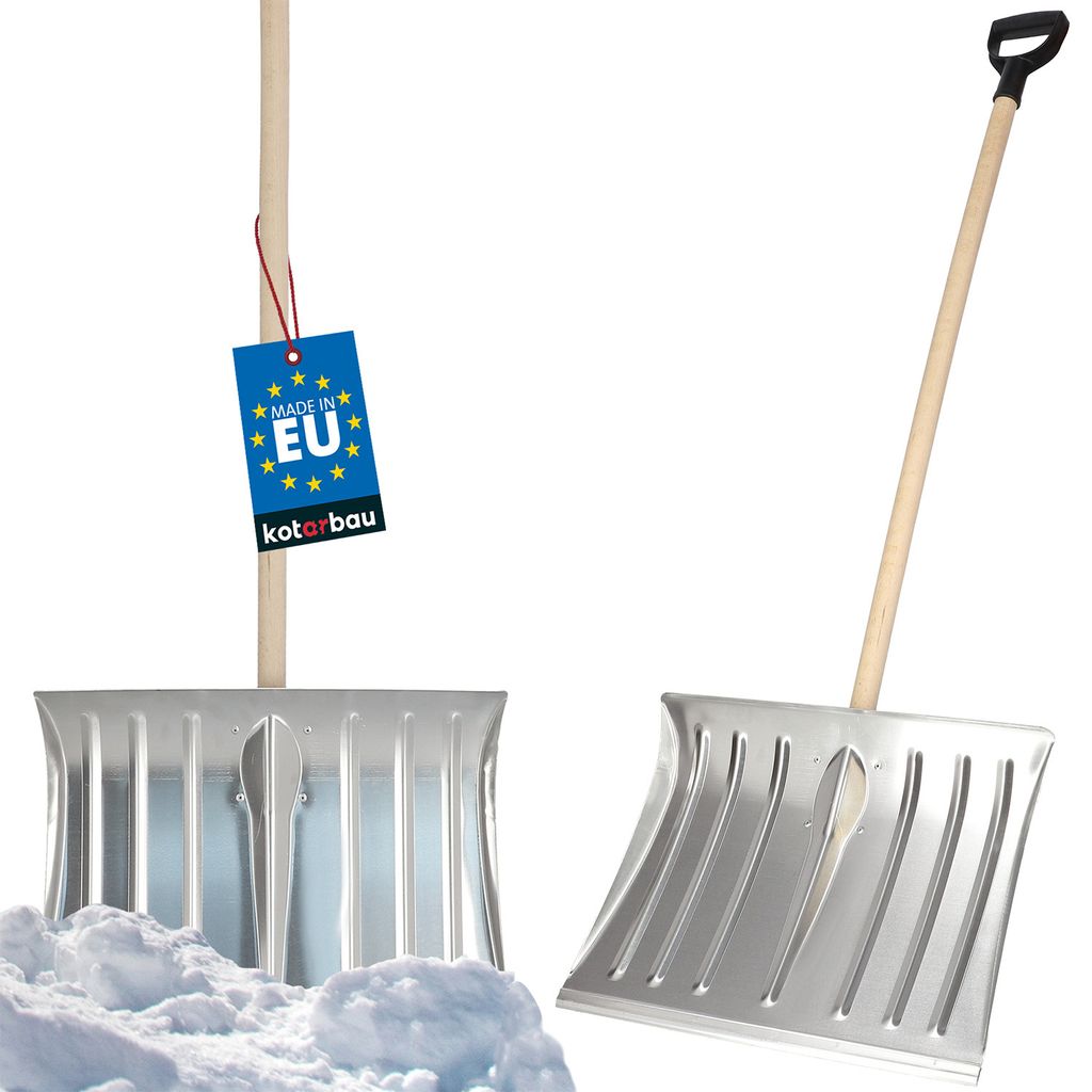 KOTARBAU Schneeschaufel Schneeschieber 50cm mit Holzstiel Verstärkt Aluminium Schild mit Ergonomischem Griff 139 cm
