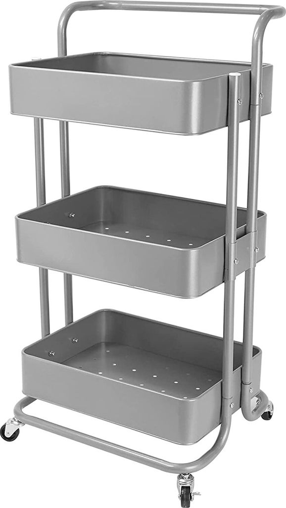 Echtwerk mobiler Servierwagen für Küche/ Bad/ Büro mit 3 Ebenen, Küchenrollwagen mit Schubladen, Werkzeugwagen, Allzweckwagen mit Schiebegriff,...