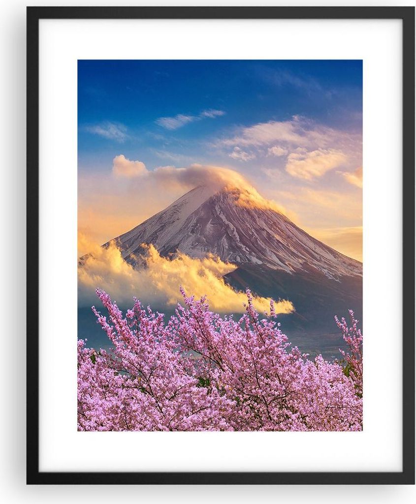Gerahmtes Poster - Schwarzer Rahmen - Fuji Blume Kirsche - 40x50 cm - Wand Bild - Wanddeko - Wandbilder - Kunstposter - Wandposter - Bilderrahmen -...