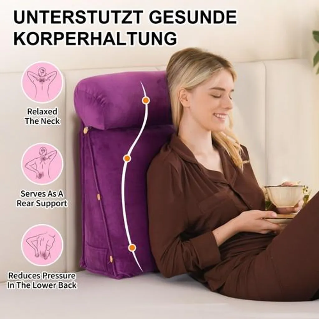 Coussin cunéiforme triangulaire violet avec appui-tête réglable pour lit - 4