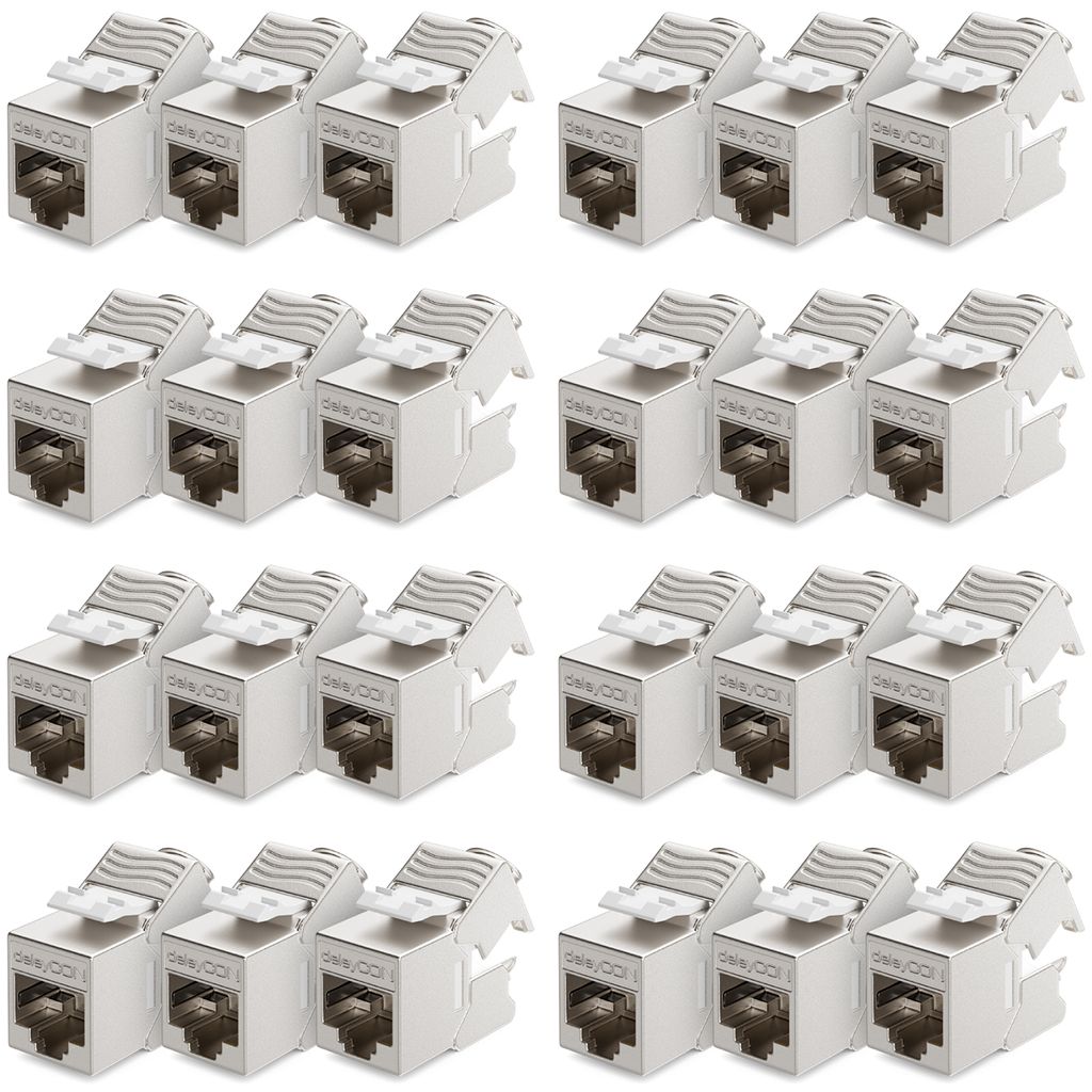 deleyCON 24x CAT6a MINI Keystone Jack Modul STP Schirmung RJ45 Buchse Netzwerk